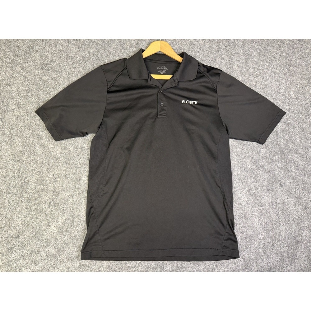 Men's Sony Employee Black Polo Shirt Size Medium Performance Stretch Golf Logo